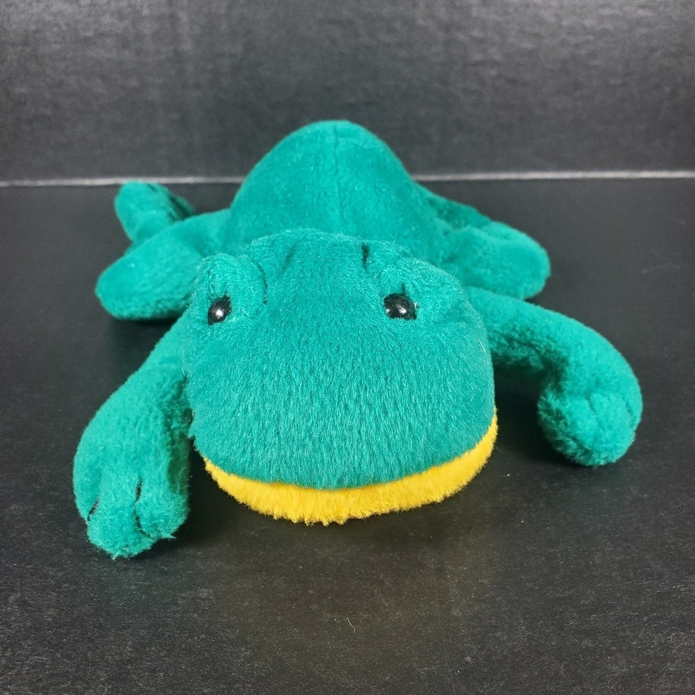 Vintage Green Frog‎ Yellow Bean Belly Plush Head 8" Stuffed Animal